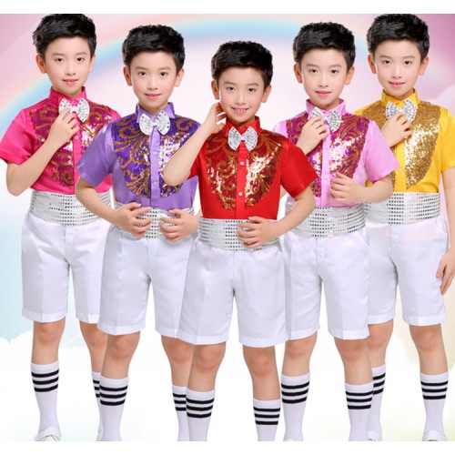Kids jazz dance costumes for boy's children modern dance stage performance jazz singers chorus hiphop singer dance outifts